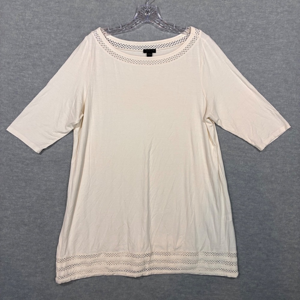 J. Jill Wearever Cream Crochet Eyelet Trim Tunic Top Large KTP056341